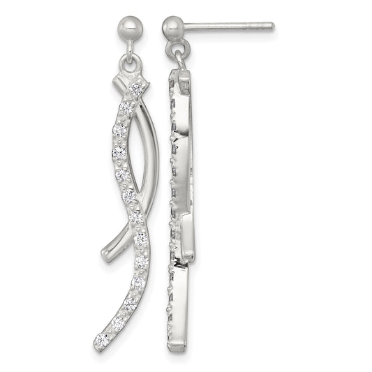 Sterling Silver Polished Fancy CZ Swirl Post Dangle Earrings