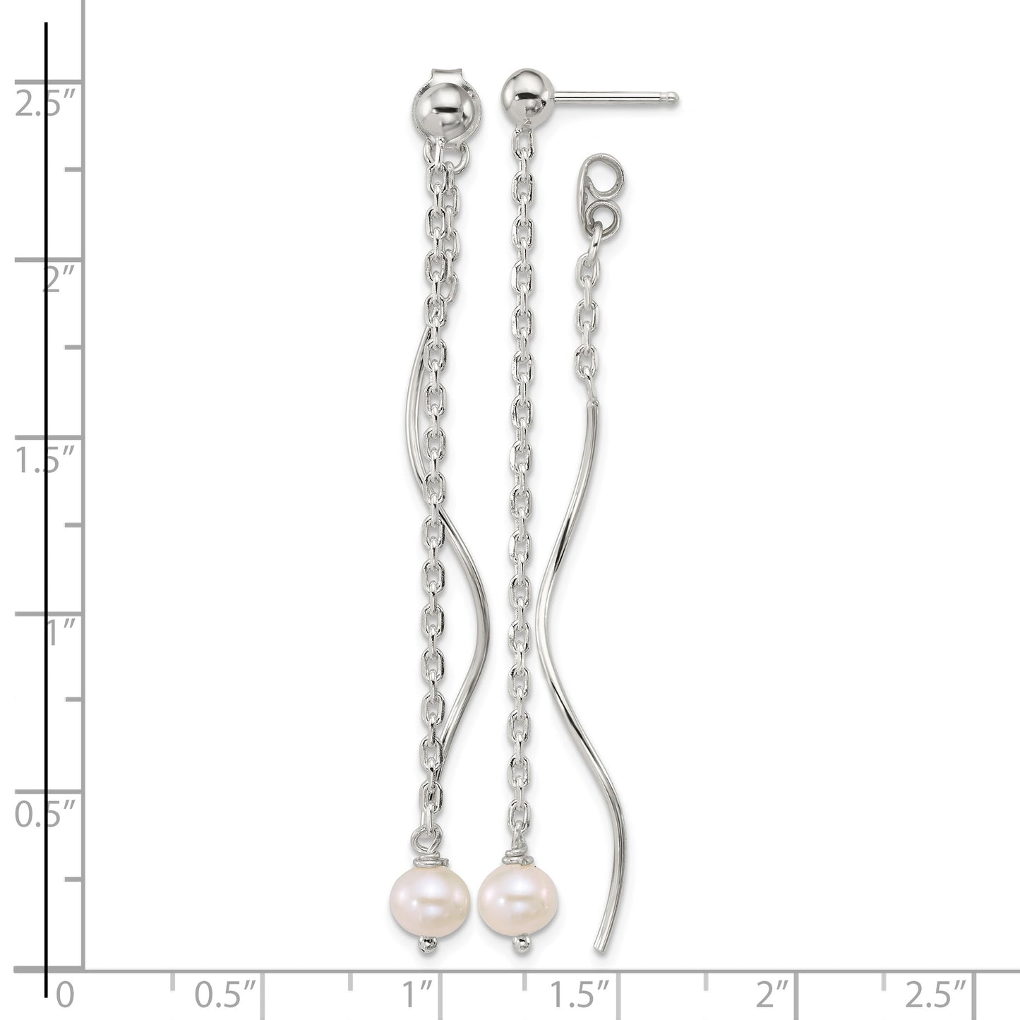 Sterling Silver Polished Fancy Freshwater Cultured Pearl on Chain and Twist Dangle Post Earrings