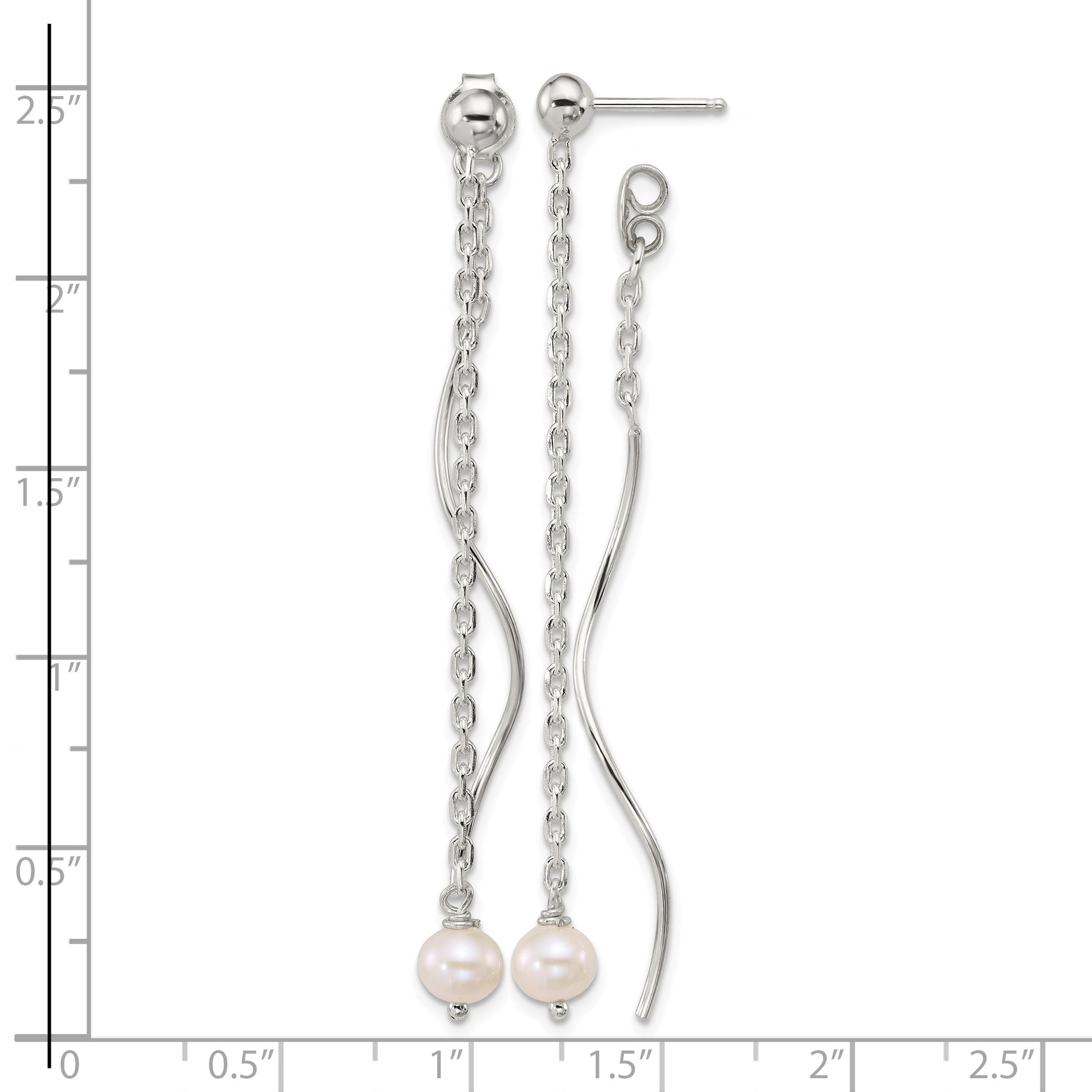 Sterling Silver Polished Fancy Freshwater Cultured Pearl on Chain and Twist Dangle Post Earrings
