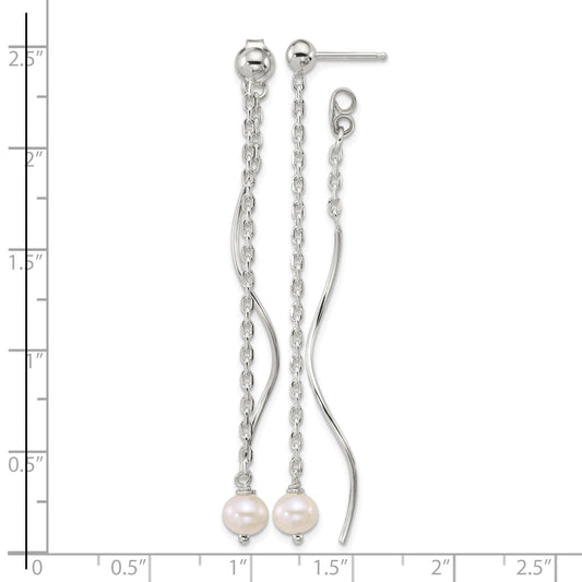Sterling Silver Polished Fancy Freshwater Cultured Pearl on Chain and Twist Dangle Post Earrings