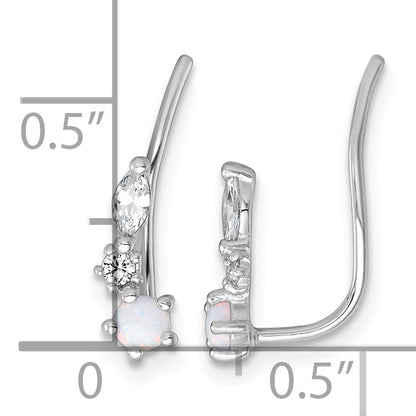 Sterling Silver Rhodium-plated Polished CZ and Lab Created Opal Ear Climber Earrings