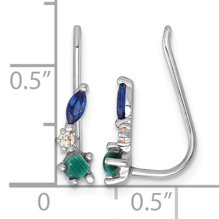 Sterling Silver Rhodium-plated CZ Malachite and Nano Crystal Ear Climber Earrings
