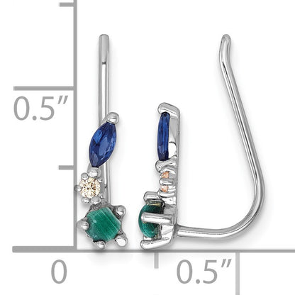 Sterling Silver Rhodium-plated CZ Malachite and Nano Crystal Ear Climber Earrings