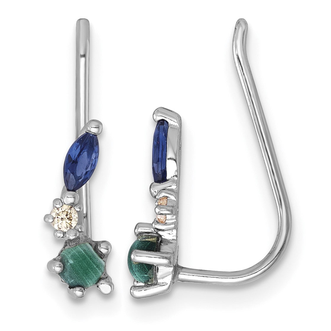 Sterling Silver Rhodium-plated CZ Malachite and Nano Crystal Ear Climber Earrings