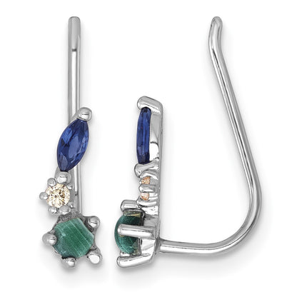Sterling Silver Rhodium-plated CZ Malachite and Nano Crystal Ear Climber Earrings