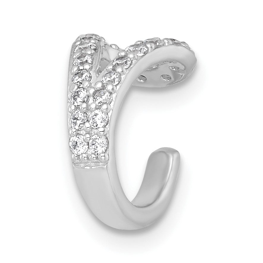Sterling Silver Rhodium-plated Polished CZ Single Ear Cuff