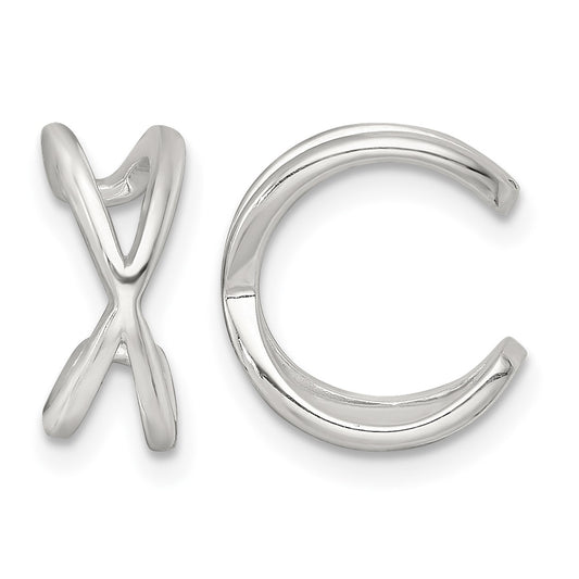 Sterling Silver Polished -X- Criss Cross Pair of Ear Cuffs