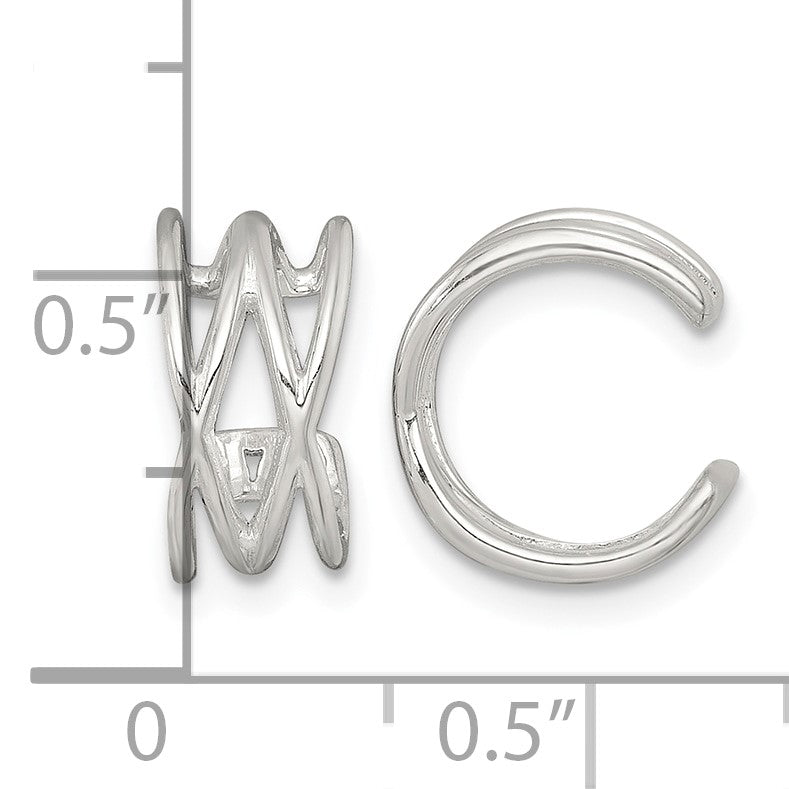Sterling Silver Polished Double Criss Cross Pair of Ear Cuffs