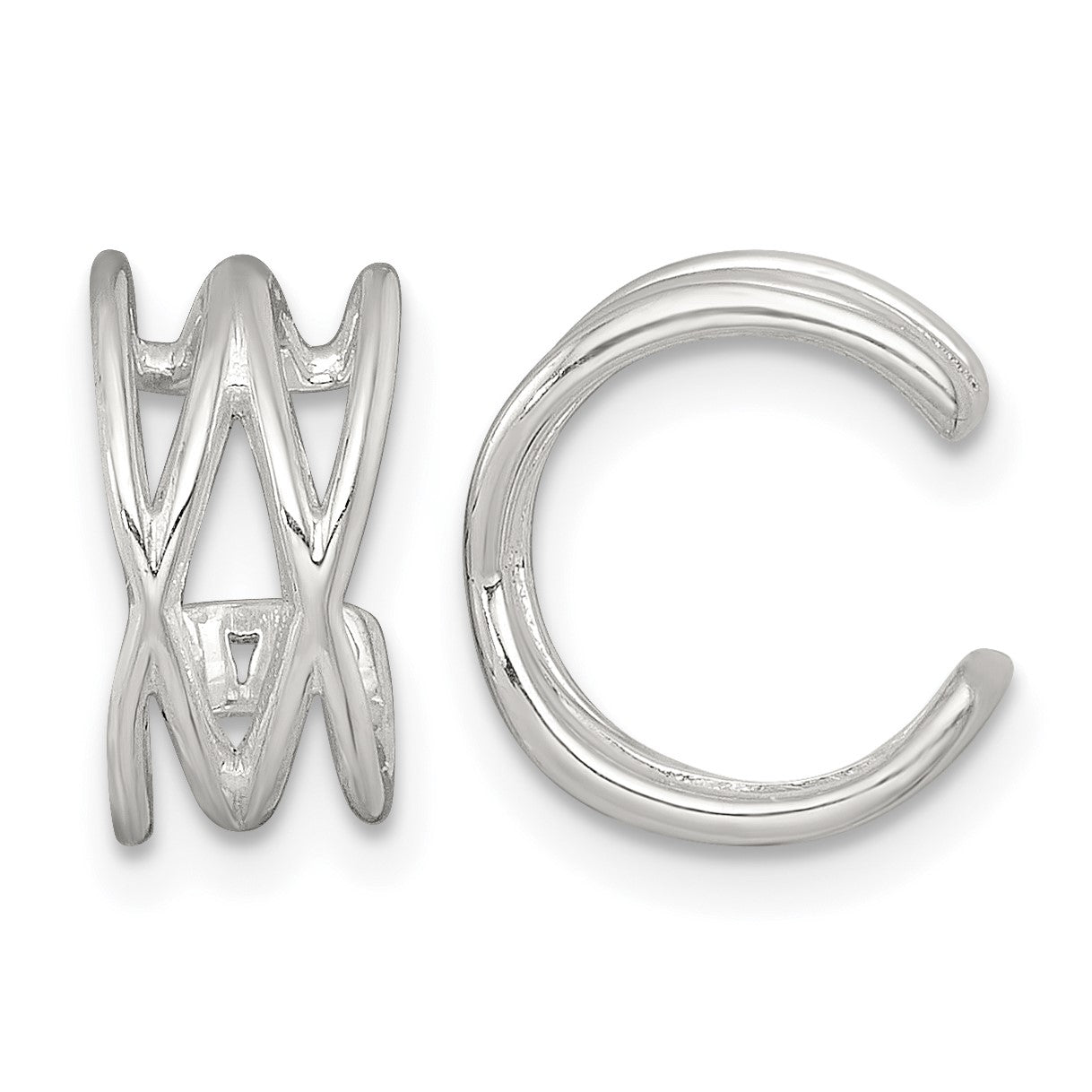 Sterling Silver Polished Double Criss Cross Pair of Ear Cuffs