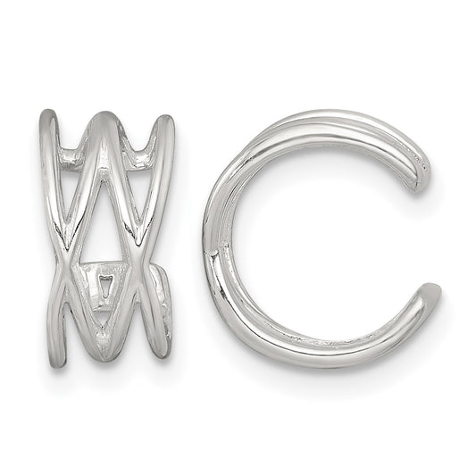 Sterling Silver Polished Double Criss Cross Pair of Ear Cuffs