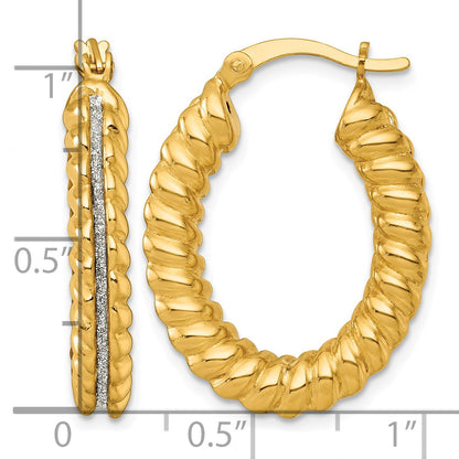 Sterling Silver Gold-tone Polished and Twisted Glitter Oval Hoop Earrings
