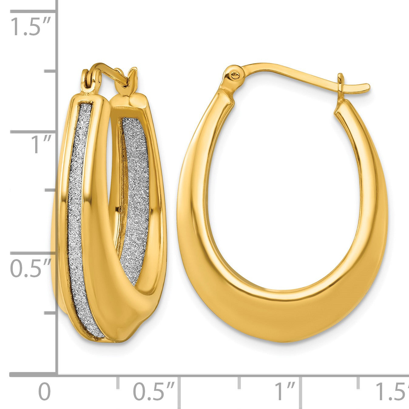 Sterling Silver Gold-tone Polished and Twisted Glitter In and Out Oval Hoop Earrings