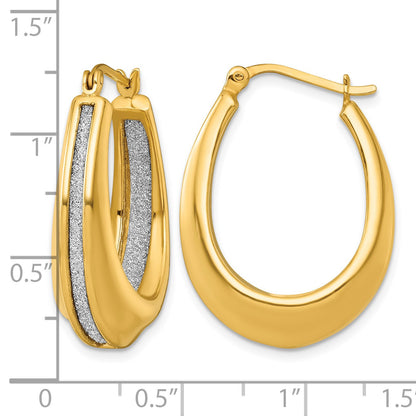 Sterling Silver Gold-tone Polished and Twisted Glitter In and Out Oval Hoop Earrings