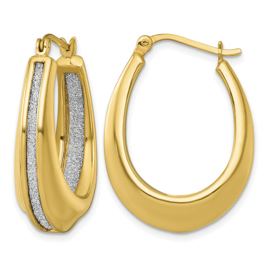 Sterling Silver Gold-tone Polished and Twisted Glitter In and Out Oval Hoop Earrings