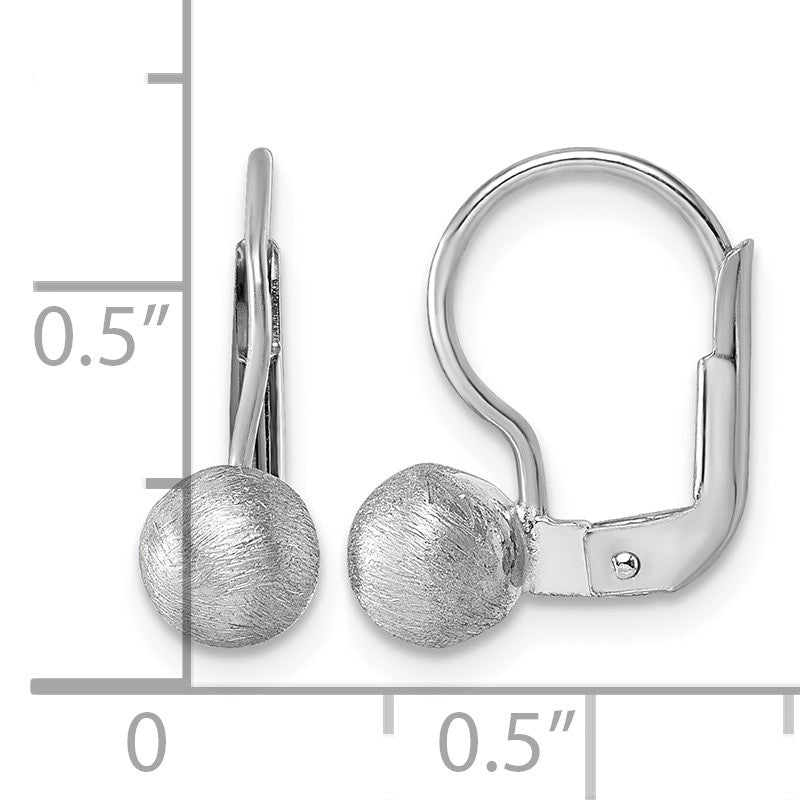 Sterling Silver Rhodium-plated Scratch Finish 5.00mm Ball Leverback Earrings