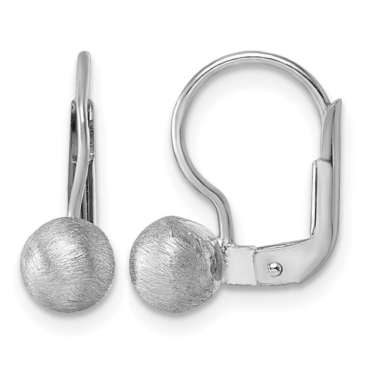 Sterling Silver Rhodium-plated Scratch Finish 5.00mm Ball Leverback Earrings