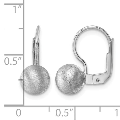 Sterling Silver Rhodium-plated Scratch Finish 7.00mm Ball Leverback Earrings