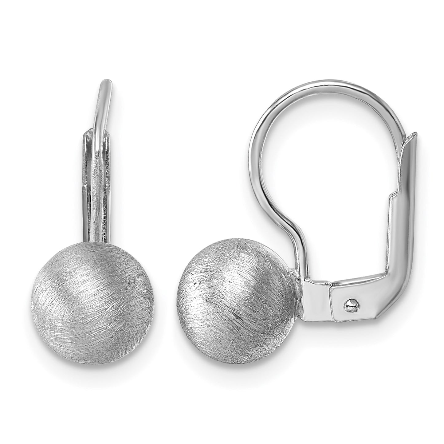 Sterling Silver Rhodium-plated Scratch Finish 7.00mm Ball Leverback Earrings