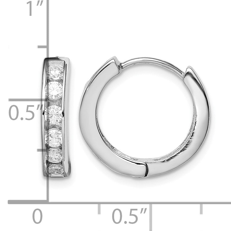 Sterling Silver Rhodium-plated CZ Hinged Hoop Earrings