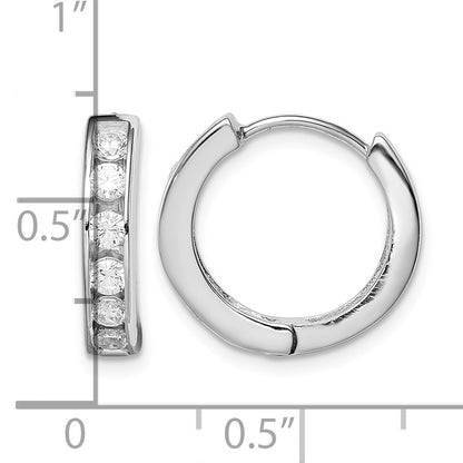 Sterling Silver Rhodium-plated CZ Hinged Hoop Earrings