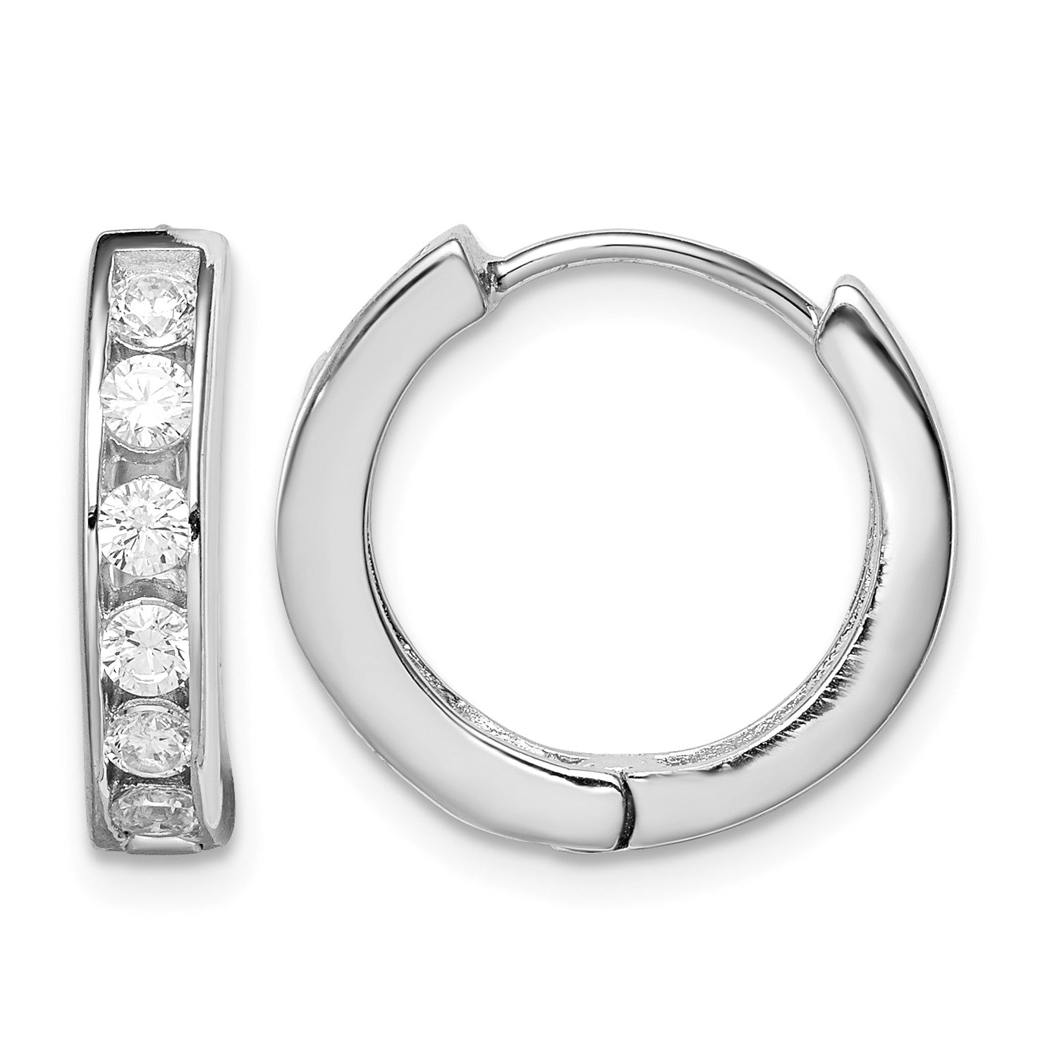 Sterling Silver Rhodium-plated CZ Hinged Hoop Earrings