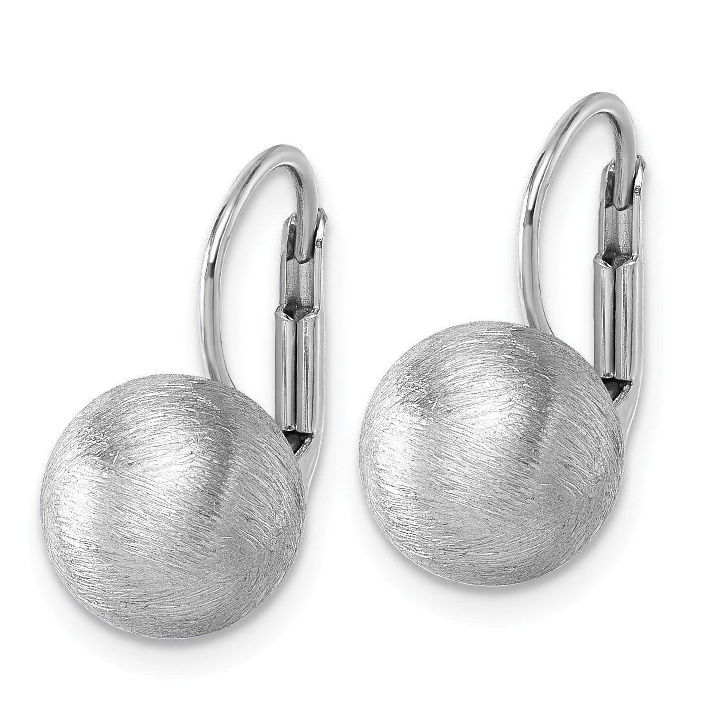 Sterling Silver Rhodium-plated Scratch Finish 10.00mm Ball Leverback Earrings
