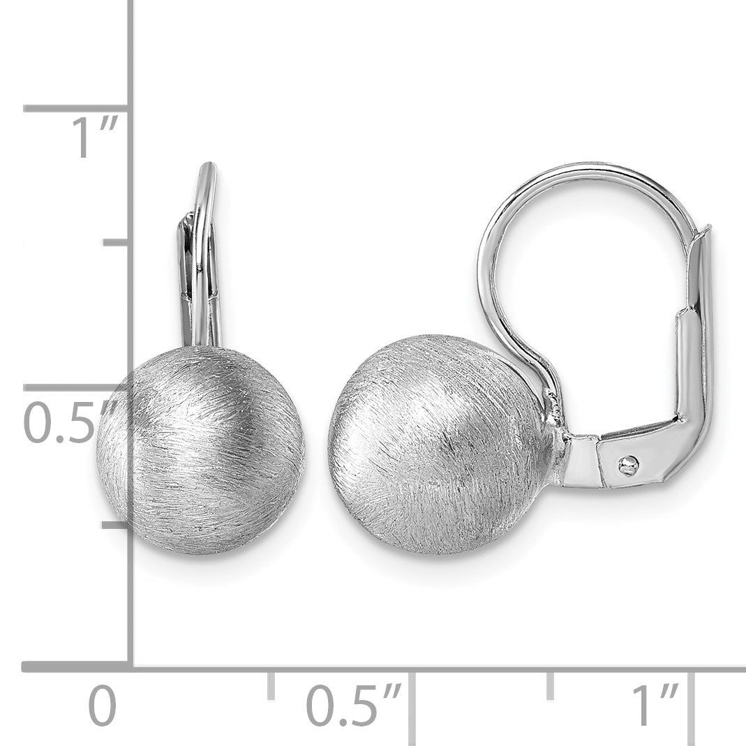 Sterling Silver Rhodium-plated Scratch Finish 10.00mm Ball Leverback Earrings