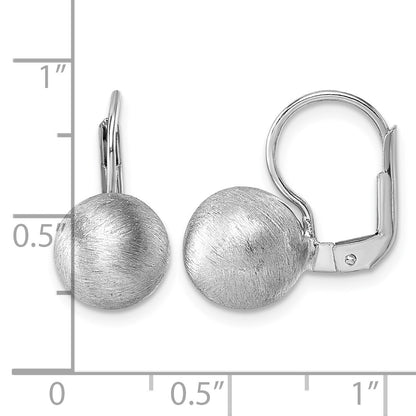 Sterling Silver Rhodium-plated Scratch Finish 10.00mm Ball Leverback Earrings