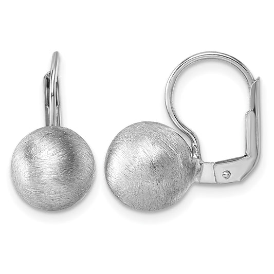 Sterling Silver Rhodium-plated Scratch Finish 10.00mm Ball Leverback Earrings