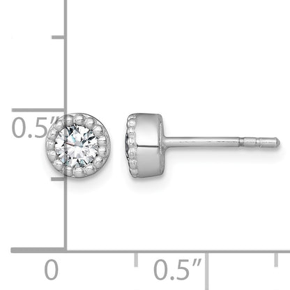 Sterling Silver Rhodium-plated Polished Beaded 6mm CZ Stud Earrings