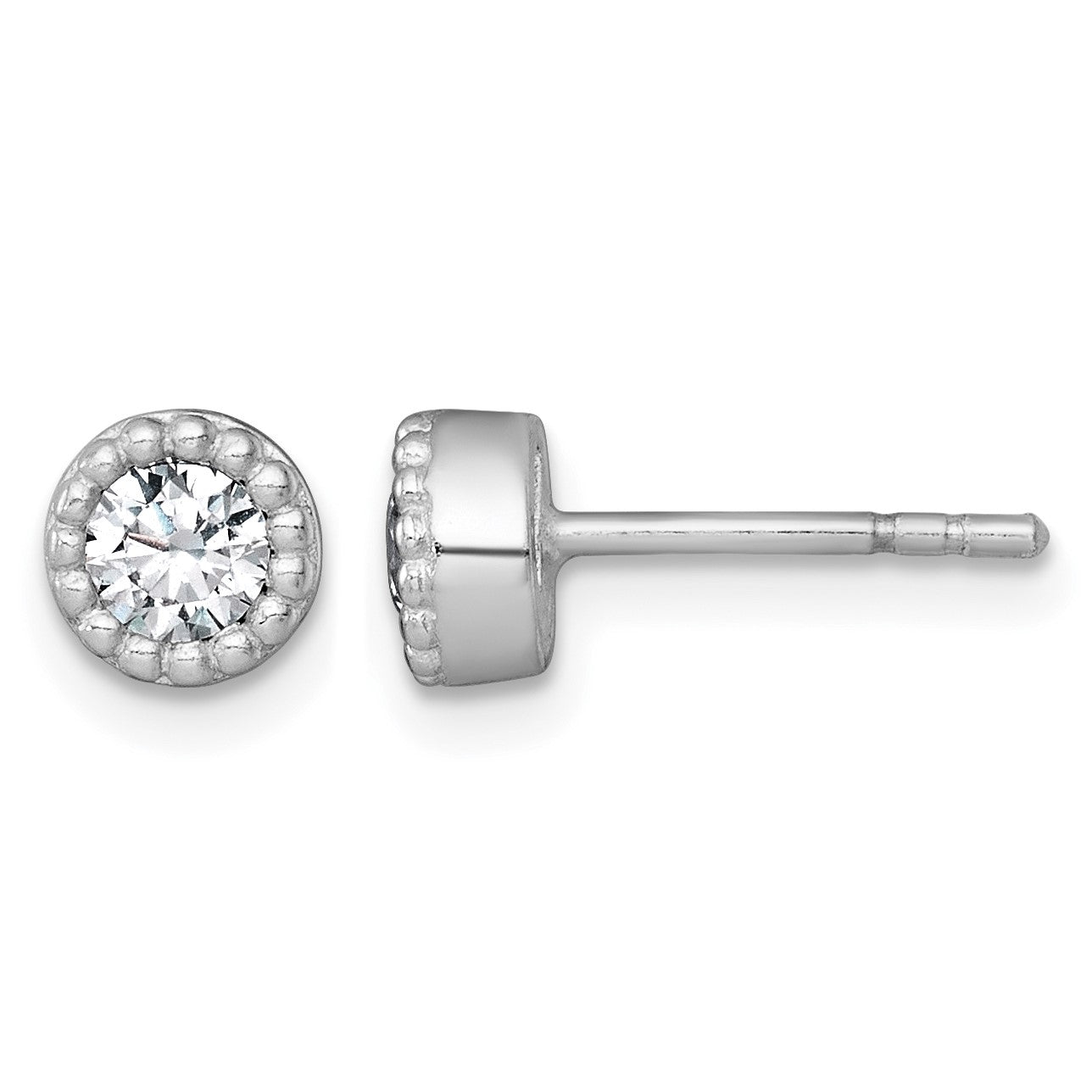 Sterling Silver Rhodium-plated Polished Beaded 6mm CZ Stud Earrings