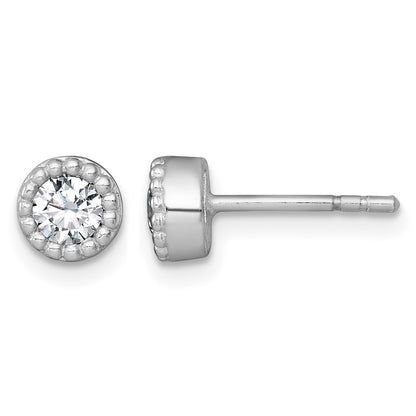 Sterling Silver Rhodium-plated Polished Beaded 6mm CZ Stud Earrings