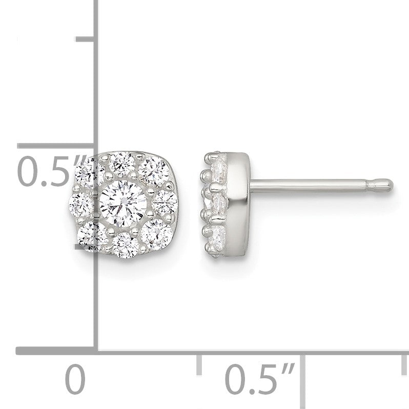 Sterling Silver Polished White CZ Cluster 6.85mm Post Earrings