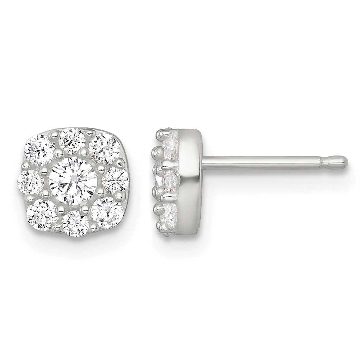 Sterling Silver Polished White CZ Cluster 6.85mm Post Earrings