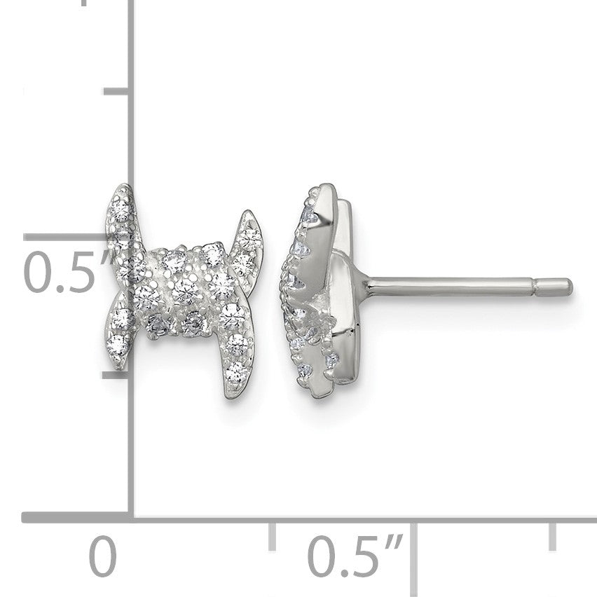 Sterling Silver Polished Fancy Ribbon CZ Post Earrings