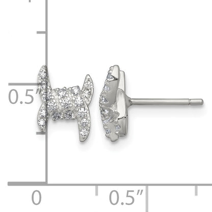 Sterling Silver Polished Fancy Ribbon CZ Post Earrings