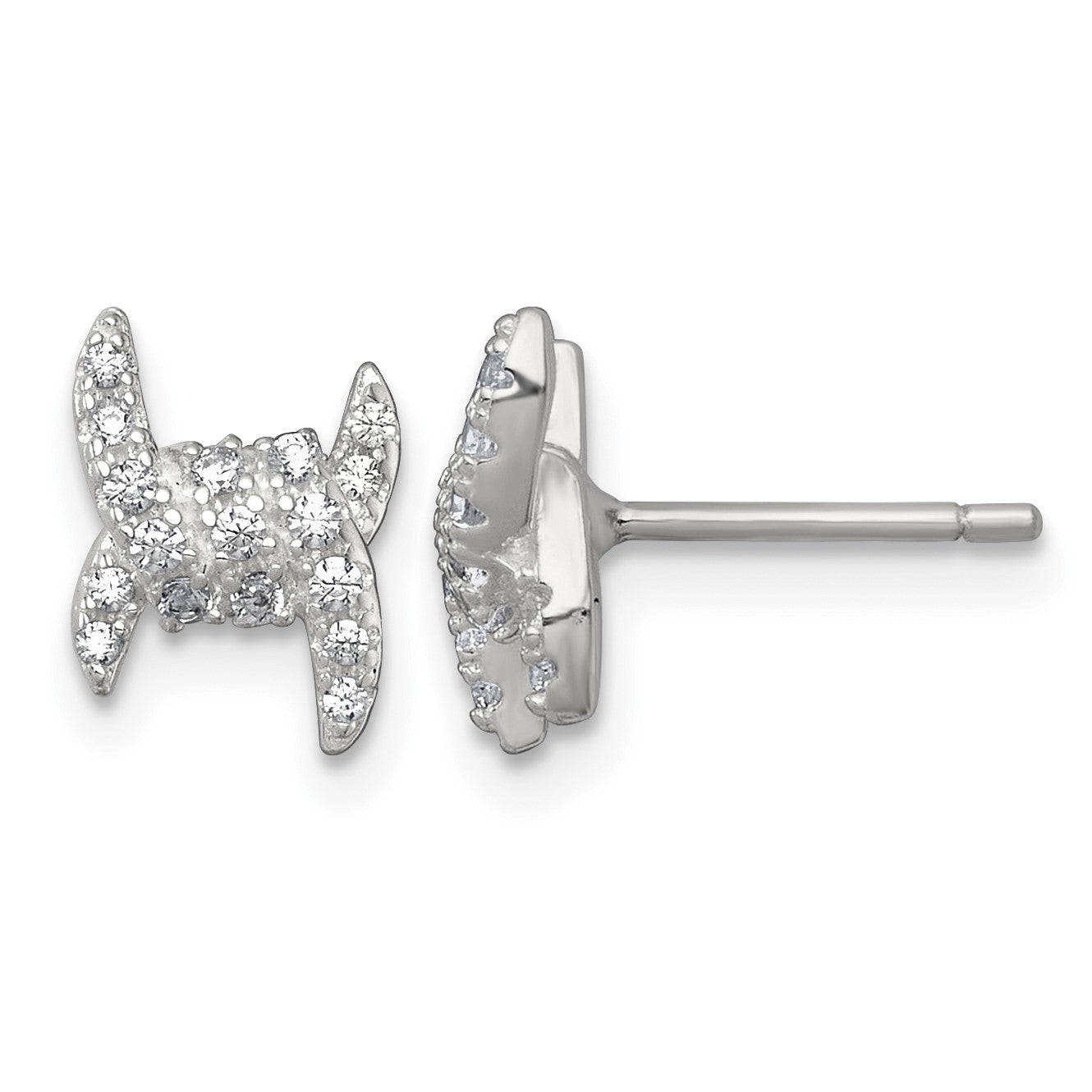 Sterling Silver Polished Fancy Ribbon CZ Post Earrings