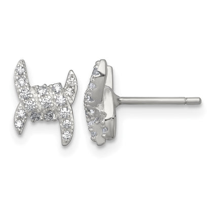 Sterling Silver Polished Fancy Ribbon CZ Post Earrings