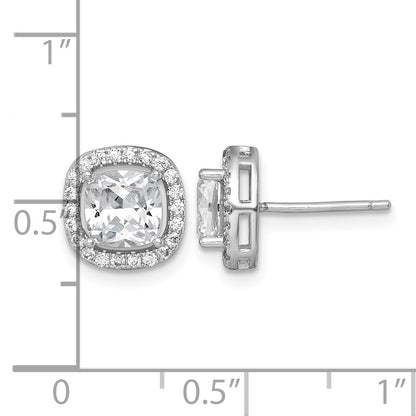 Sterling Silver Rhodium-plated Polished 10.0mm Cushion CZ Halo Post Earrings