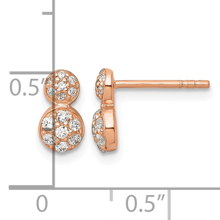 Sterling Silver Rose Gold-plated Polished Fancy CZ Two Circles Post Earrings