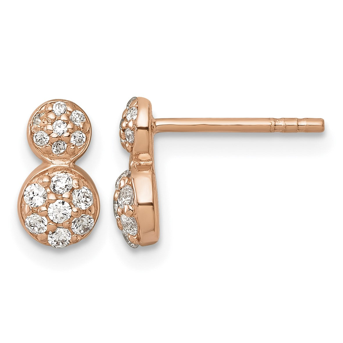 Sterling Silver Rose Gold-plated Polished Fancy CZ Two Circles Post Earrings