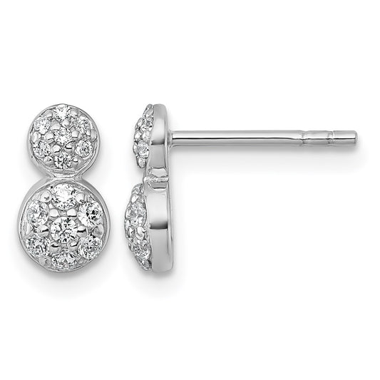 Sterling Silver Rhodium-plated Polished Fancy CZ Two Circles Post Earrings