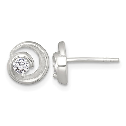Sterling Silver Polished CZ in Circle Post Earrings