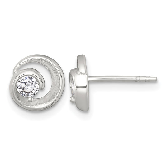 Sterling Silver Polished CZ in Circle Post Earrings
