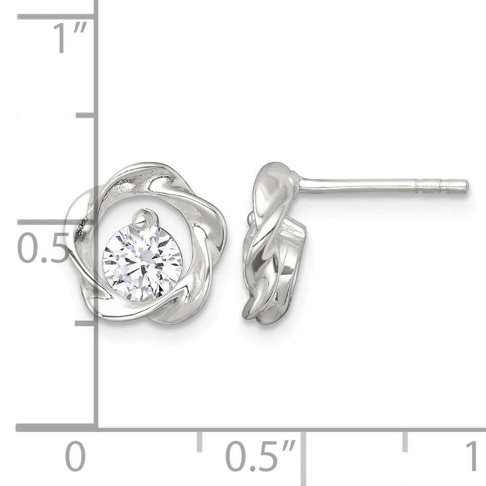 Sterling Silver Polished CZ in Twisted Circle Post Earrings