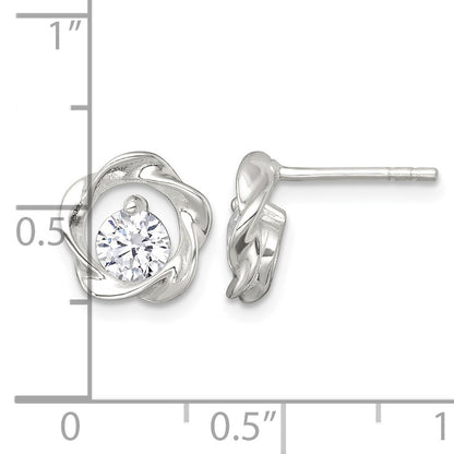 Sterling Silver Polished CZ in Twisted Circle Post Earrings