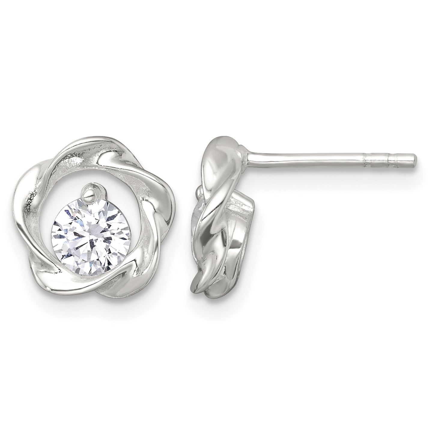 Sterling Silver Polished CZ in Twisted Circle Post Earrings