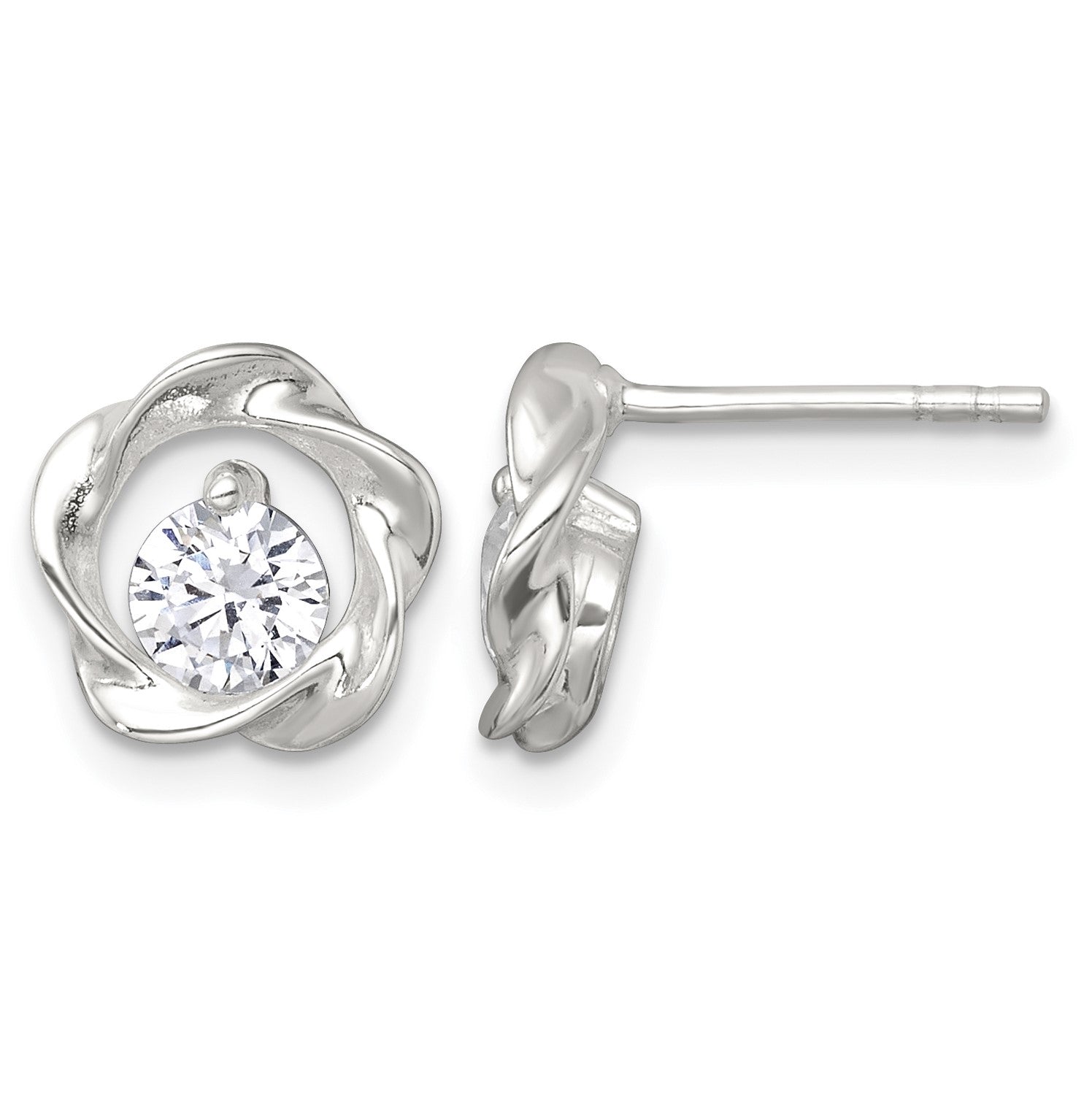 Sterling Silver Polished CZ in Twisted Circle Post Earrings