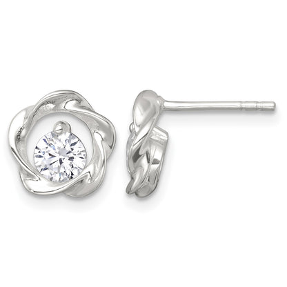 Sterling Silver Polished CZ in Twisted Circle Post Earrings