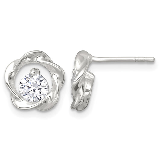 Sterling Silver Polished CZ in Twisted Circle Post Earrings